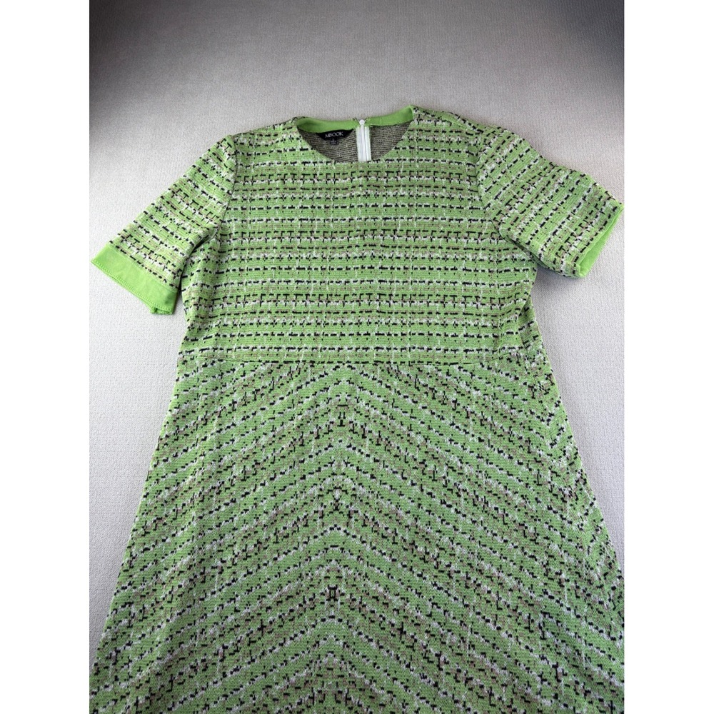 Misook Lime Green Textured Knit Short Sleeve Fringe Hem Dress Size L